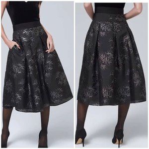 White House Black Market Full Skirt Size 8 Floral Shadow Stripe Black Silver